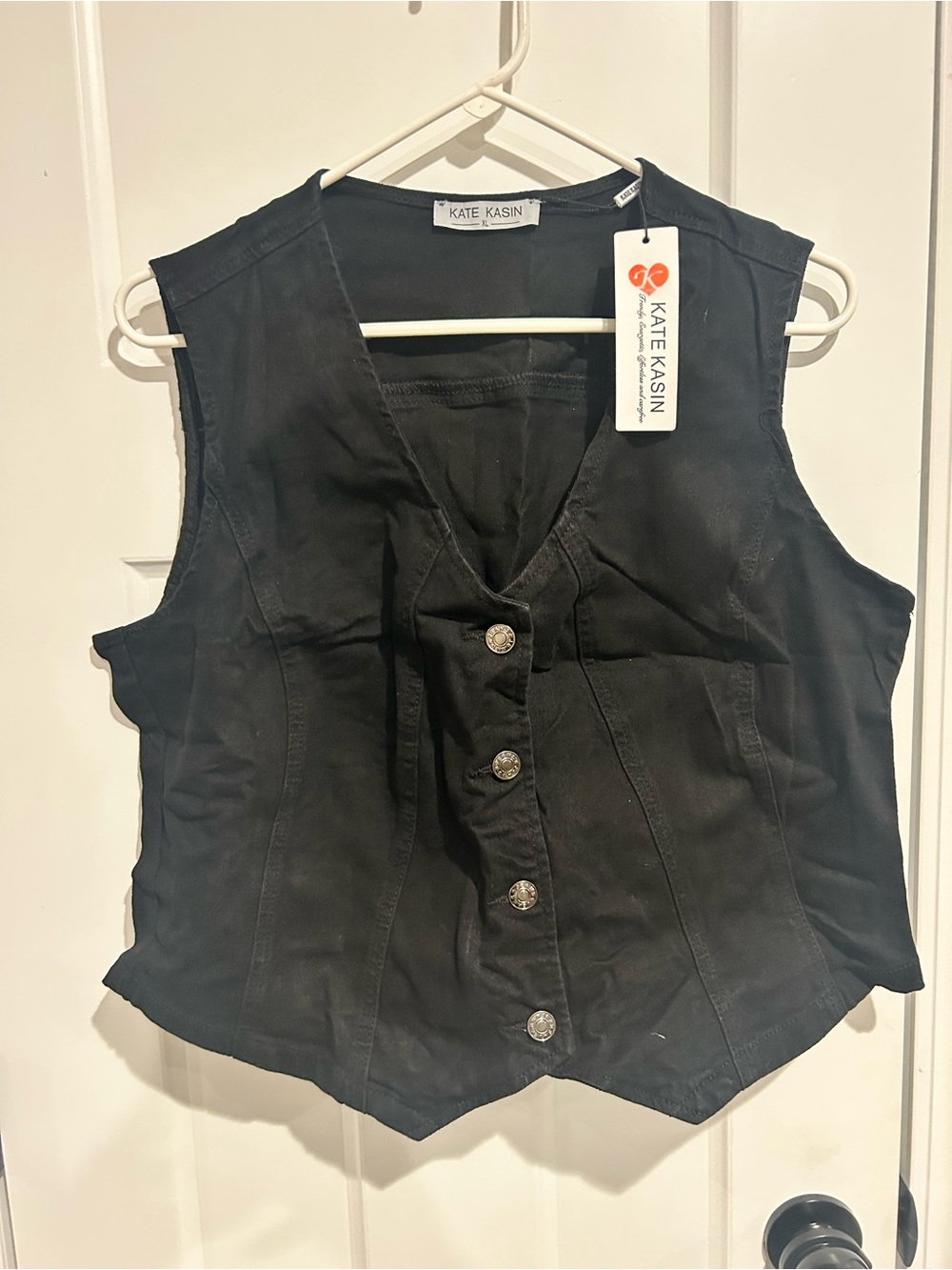 Kate Kasin Black Sleeveless Button Vest